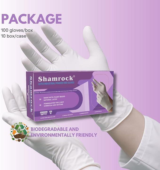 Shamrock Latex Industrial Gloves, Powder-Free,  Multi-Purpose Use - Box