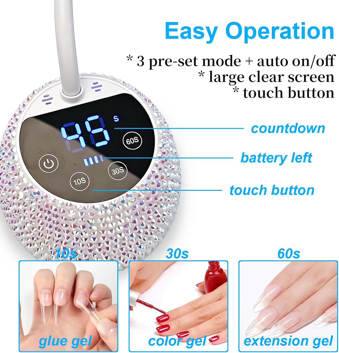 UNS UV flexible LED nail glitter lamp with digital timer for manicure and nail drill use