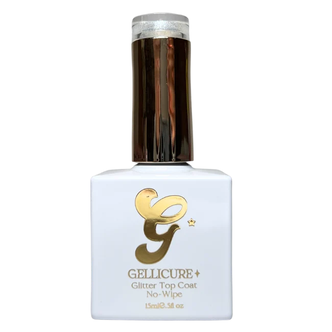 Gellicure Pro No Wipe Glitter Top Coat HEMA & TPO FREE 0.5oz - White Glitz #GT01