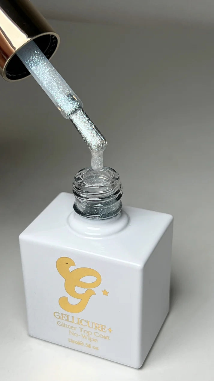 Gellicure Pro No Wipe Glitter Top Coat HEMA & TPO FREE 0.5oz - White Glitz #GT01