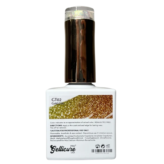 Gellicure Pro No Wipe Glitter Top Coat HEMA & TPO FREE 0.5oz - Gold Glitz #GT02
