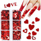 Mixed Love Heart Valentines Decoration Red Glitter Flakes 6 Grids - Universal Nail Supplies