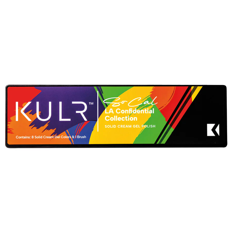 Kupa KULR LA Confidential Collection solid cream gel polish on nails, showcasing a smooth, glossy finish for manicures.