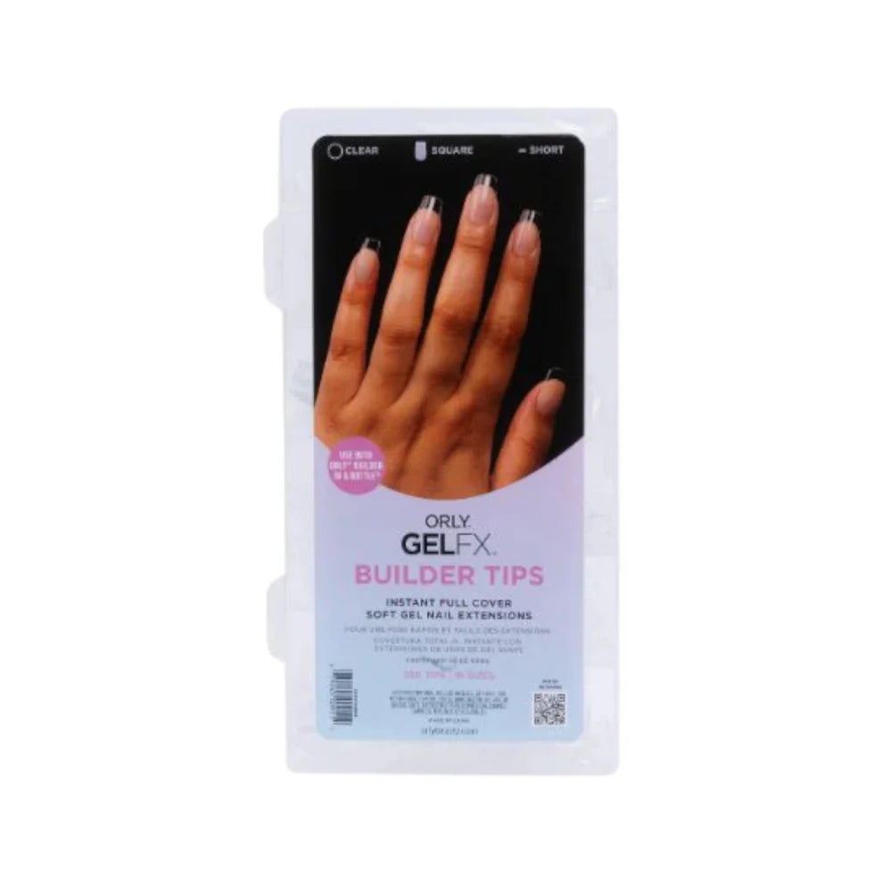 Orly GELFX Builder Tips in natural square short shape, 550-piece box, designed for professional gel nail extensions