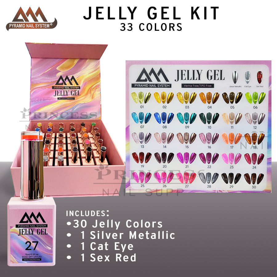 Pyramid Jelly Gel Kit .5oz - 33 colors + 1 Tip - Universal Nail Supplies