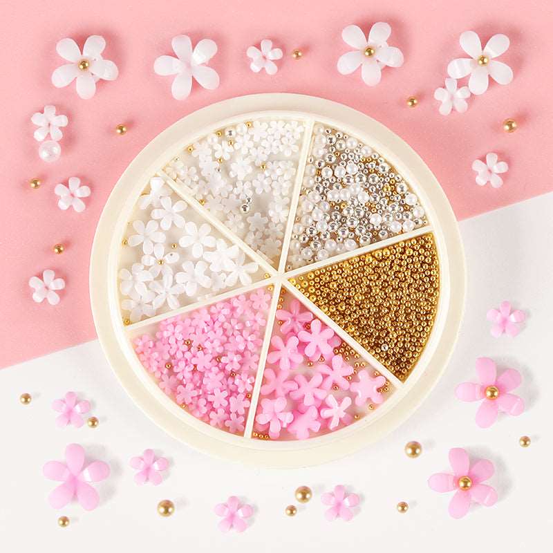 3D Flower Nail Art Decoration Pink White Gold Mixed Size Charm Jewelry Beads - Universal Nail Supplies