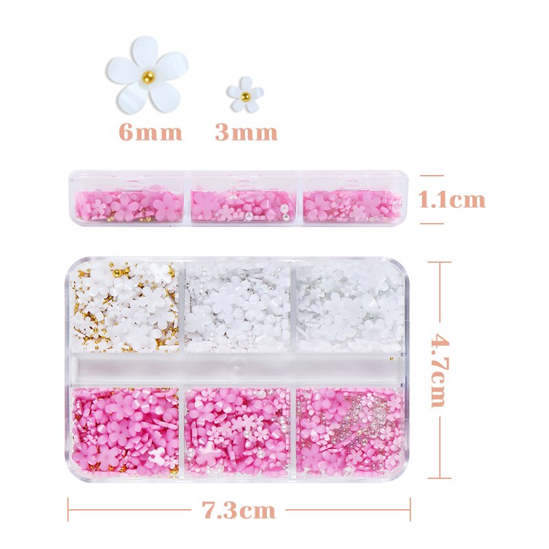 Colorful Flower Nail Art Decorations Mixed Size 6 Grids Charms Accessories - Universal Nail Supplies