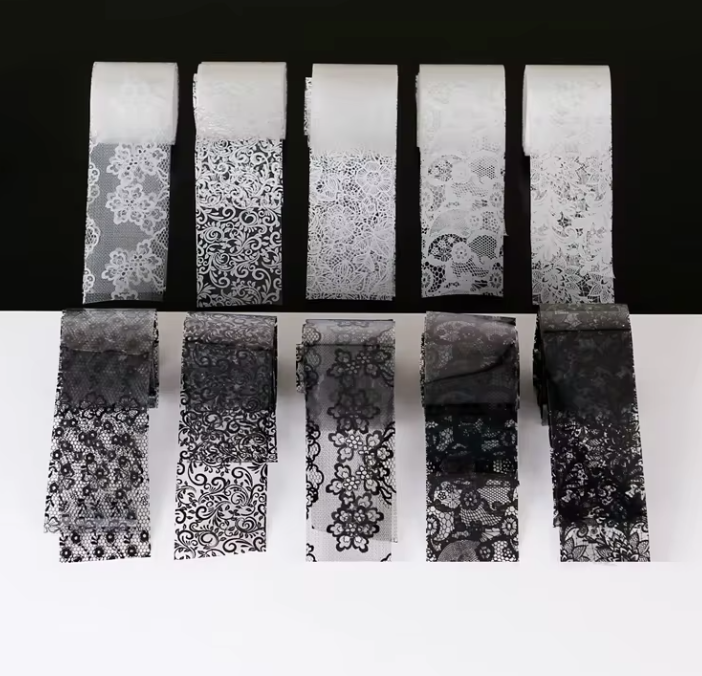 UNS Black White Lace Transfer Foil With Nail Art Glue
