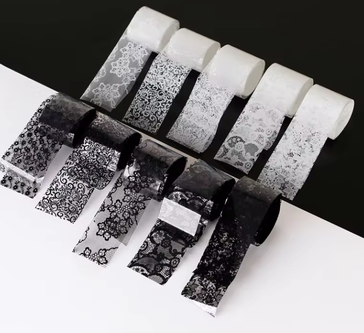 UNS Black White Lace Transfer Foil With Nail Art Glue