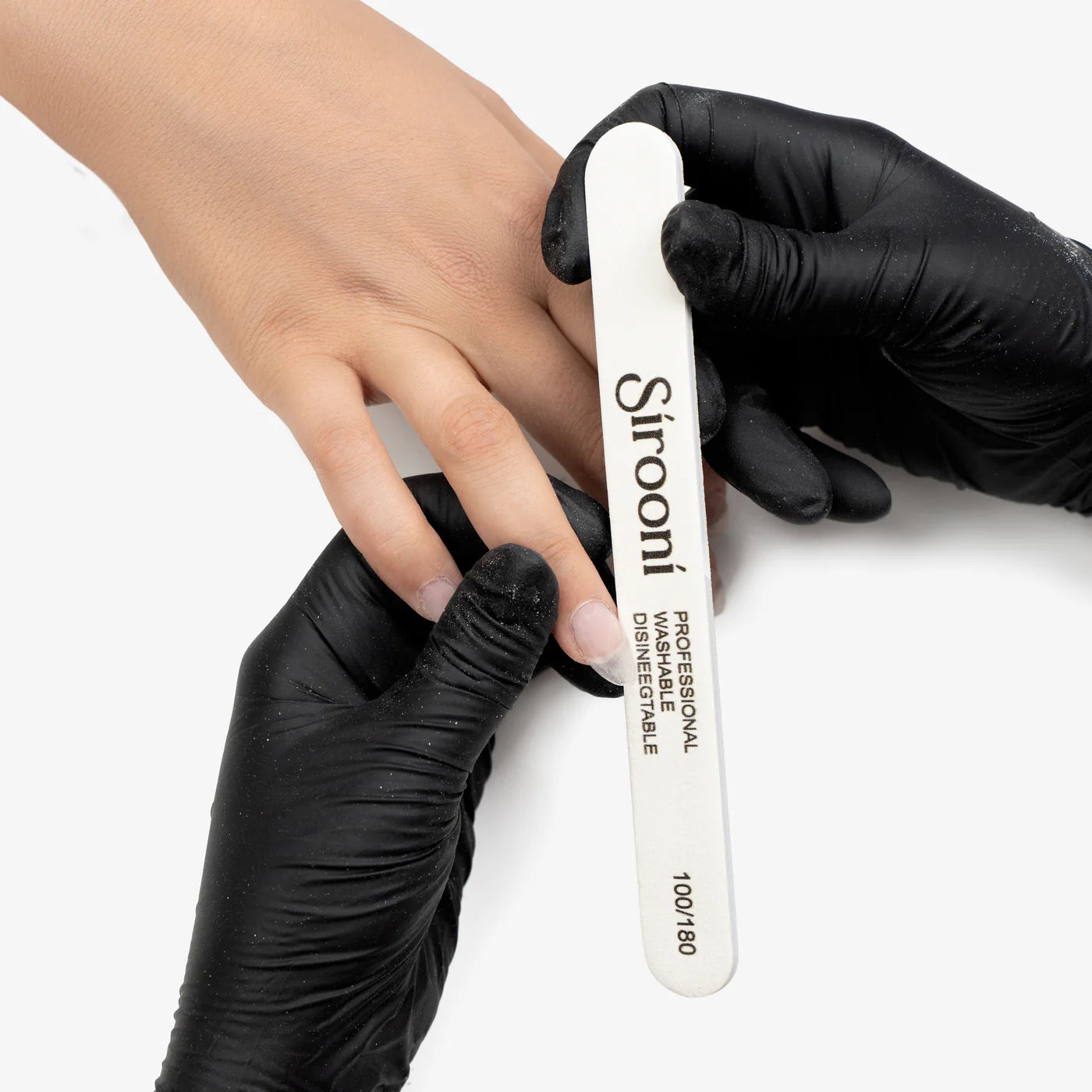Set of 25 white Sirooni nail files with rounded edges, 100/180 grit, from Sirooni Professional for nail shaping and filing.
