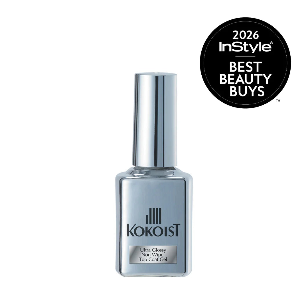 Kokoist USA Ultra Glossy Non Wipe Top Coat Gel in 15ml, high-shine gel for nail finishing and protection.