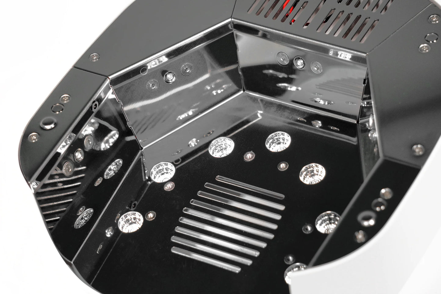 Luxio Hybrid Pro 2.0 Smart Light for curing Luxio gel polish, shown with internal wiring and LED panels inside the device.