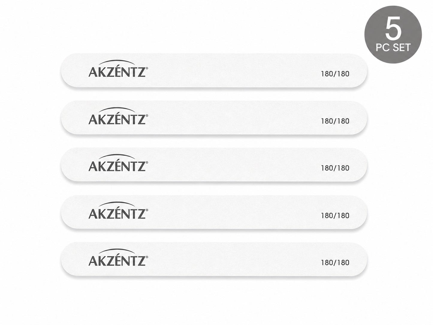 Luxio Akzéntz nail files with 180/180 grit, white color, set of 5 for professional nail grooming and shaping.