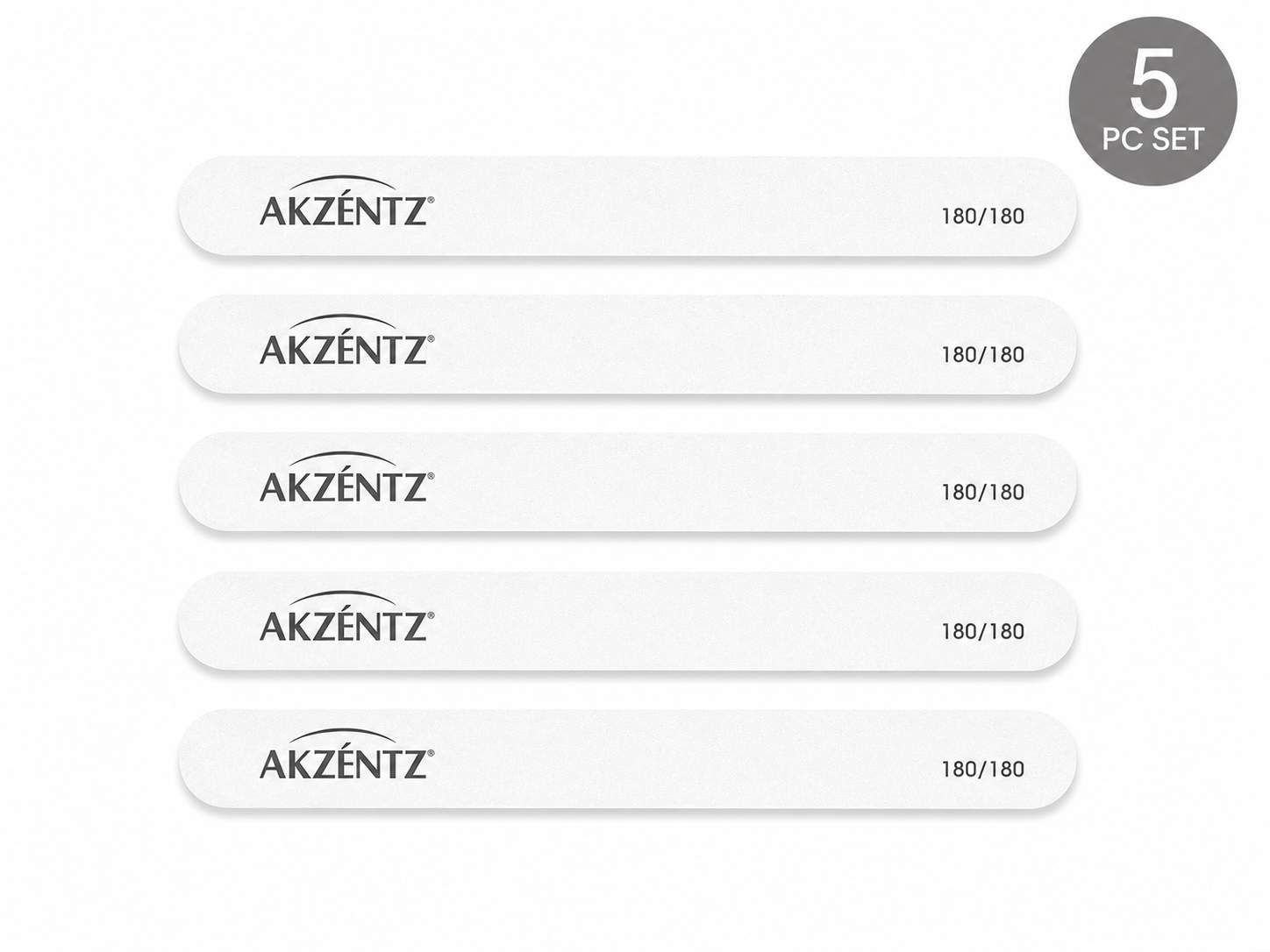 Luxio Akzéntz nail files with 180/180 grit, white color, set of 5 for professional nail grooming and shaping.