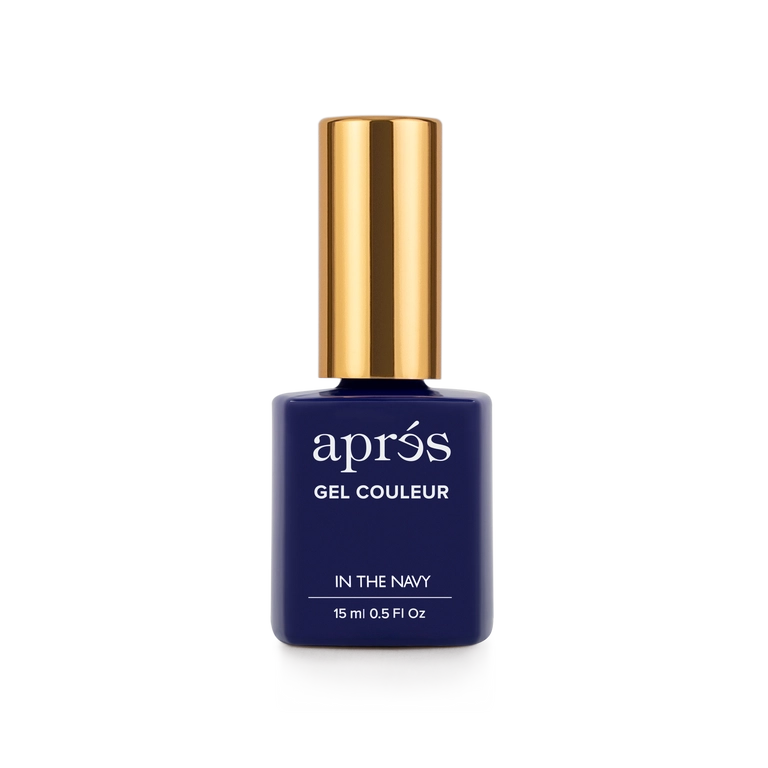 Aprés Nail Aprés Gel Color Polish in Navy, TPO free, with a smooth, glossy navy blue finish on the nail.