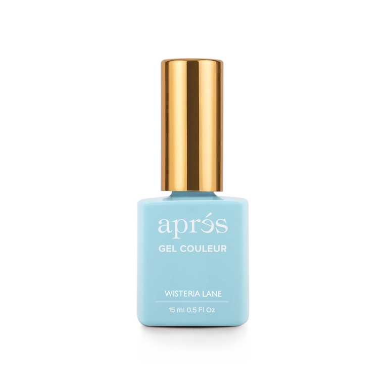 Aprés Nail Aprés Gel Color Polish in Wisteria Lane 243 with a vibrant purple shade and smooth glossy finish.