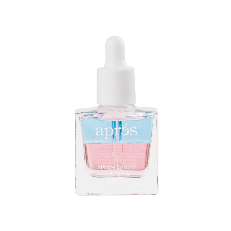 Aprés Nail Spring Steps Gel System cuticle oil with coconut, sage, and jasmine, featuring a sleek gel applicator for nail care.