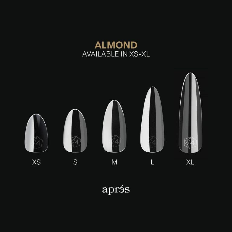 Aprés Nail Gel-X Extensions in natural almond shape, extra short length, showcasing a smooth, glossy gel finish with natural color.