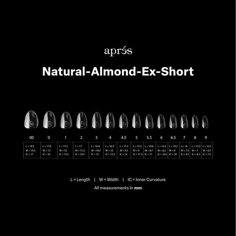 Aprés Nail Gel-X Extensions in Natural Almond Extra Short V2, showing the gel nail extensions with a natural almond shape.