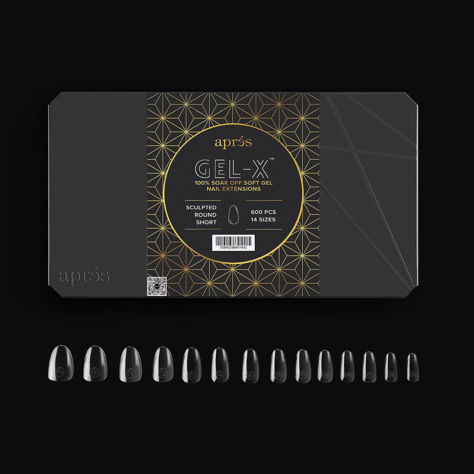 Aprés Nail Gel-X Extensions Sculpted Round Short V2 in a natural nail display, showcasing their smooth, sculpted short round shape.