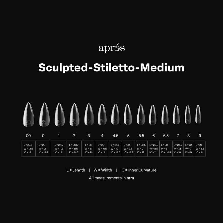 Aprés Nail Gel-X Extensions, Sculpted Stiletto Medium Pro, 600-piece set, showcasing neatly arranged gel nail extensions in a professional gel system.