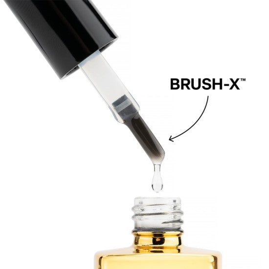 Aprés Nail Gel-X Soft Gel Builder in a Bottle 30 mL for creating durable nail extensions, shown in a clear bottle with a brush applicator.