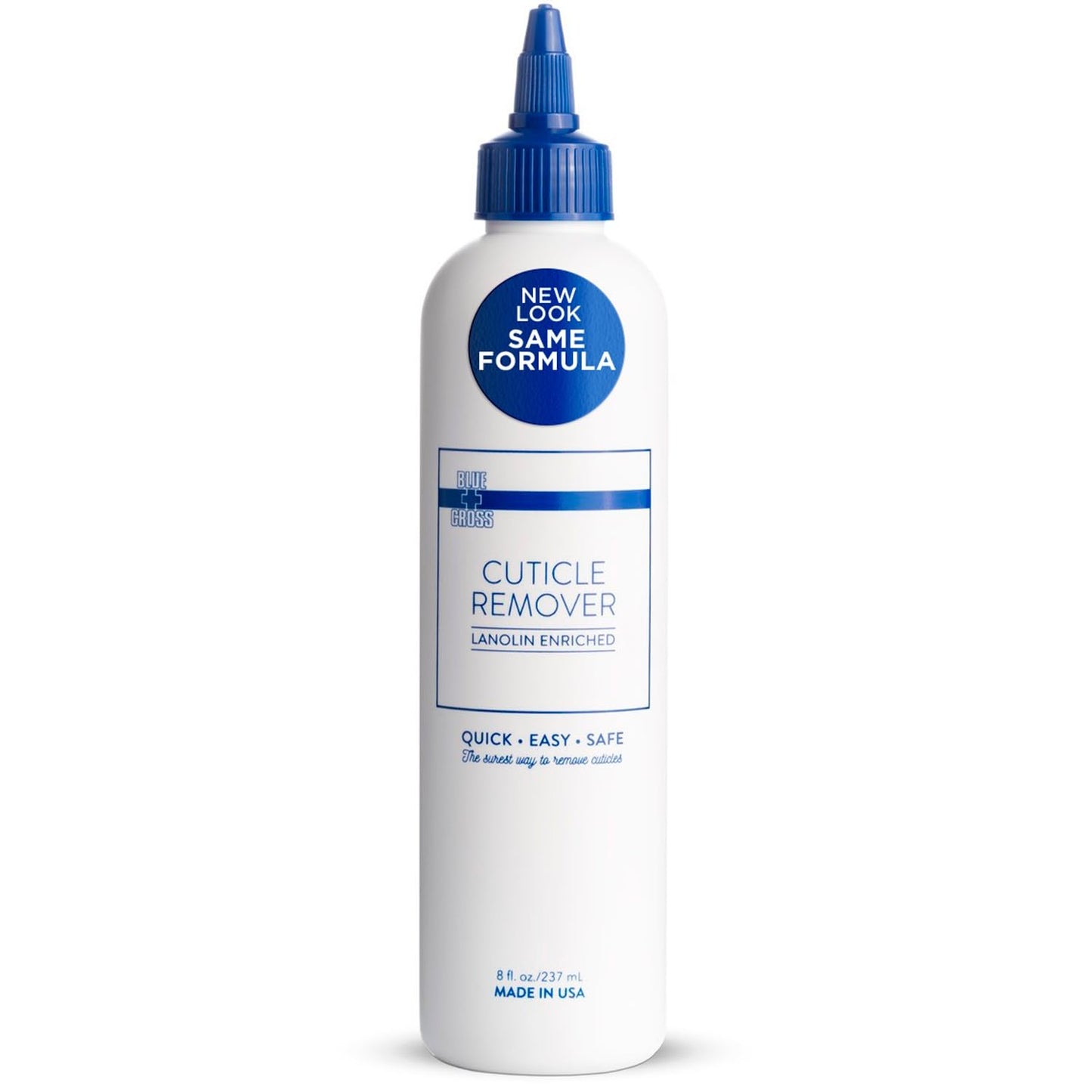 Blue Cross Cuticle Remover and Softener liquid for nails, 8oz bottle, professional nail tool from Universal Nail Supplies.