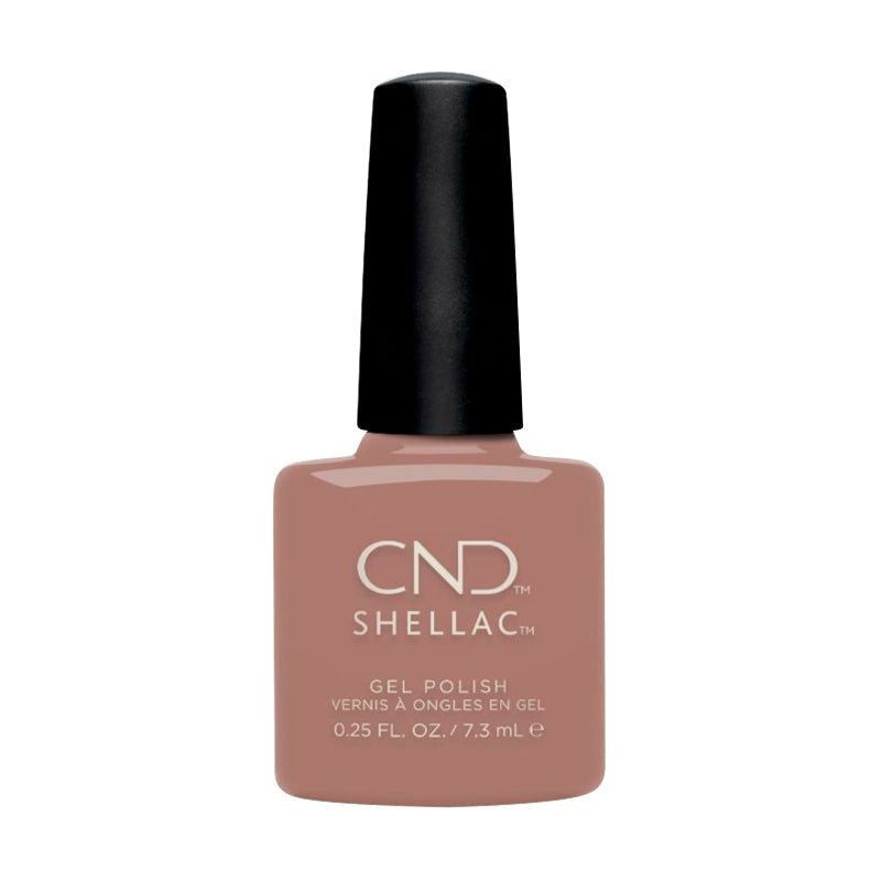Creative Nail Design Shellac gel nail polish in We Want Mauve, showing a smooth mauve-colored gel finish.