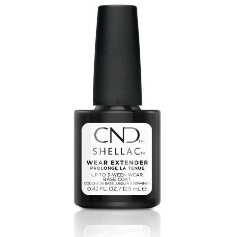 CND Creative Nail Design Shellac Wear Extender Base Coat in 0.42 oz, a gel nail polish base coat for durable manicures.