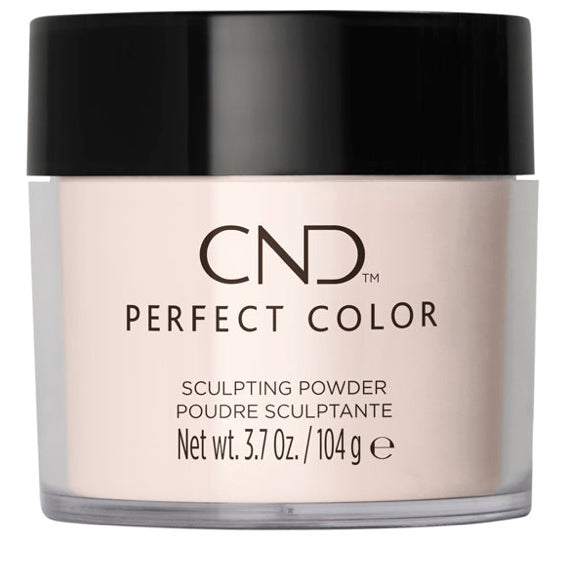 CND Perfect Color Powder in Natural Buff for acrylic nails, 3.7 oz, with a close-up of the fine powder texture and container.