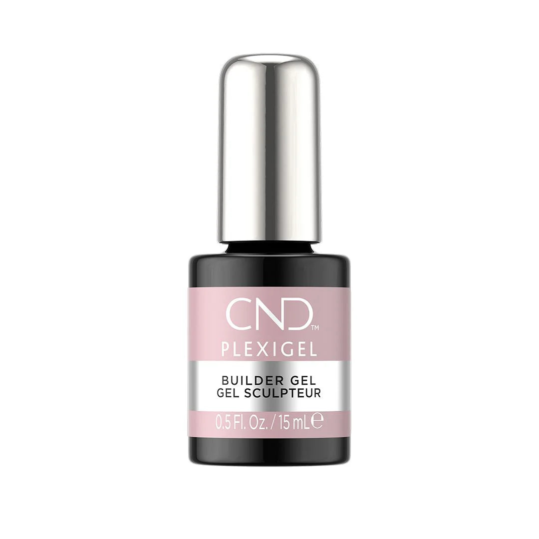 CND Plexigel Color Builder in Clearly Pink Sheer, 0.5oz, showing the gel bottle with a close-up of pink-tinted gel inside.
