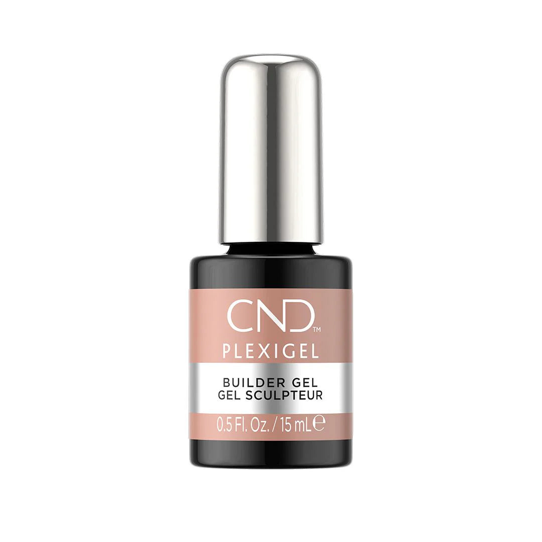 CND Plexigel Color Builder in Peach Moonstone, 0.5oz, showing the gel container with a peachy-beige shade for nail extensions.