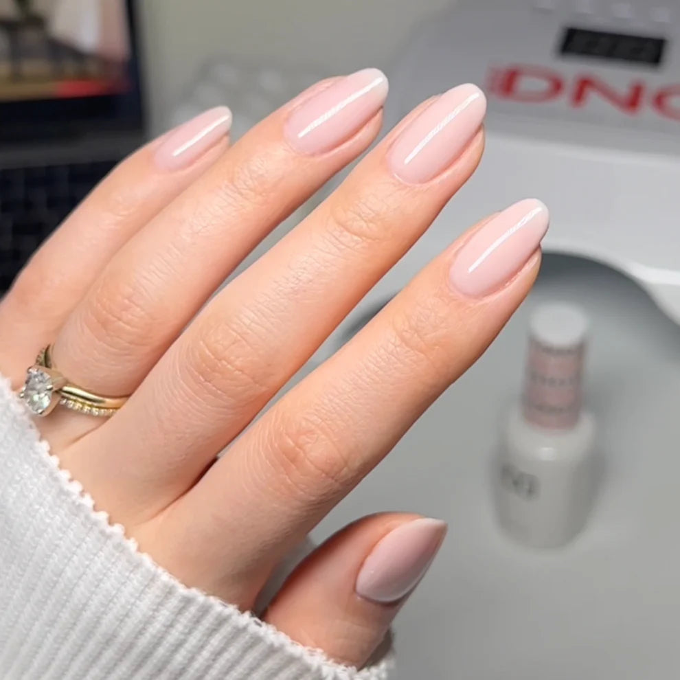 DND Daisy Gel Duo Bare Neutral #2345 with gel nail polish and lacquer swatch showing soft neutral beige shade