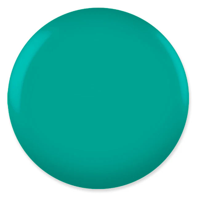 DND Daisy Gel Duo Caribbean Sea #666 with gel nail polish and lacquer swatches on a neutral background.