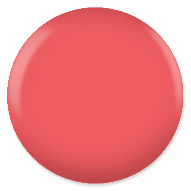 DND Daisy Gel Duo Coral Reef #556 featuring a vibrant coral gel nail polish and lacquer swatched on nails.
