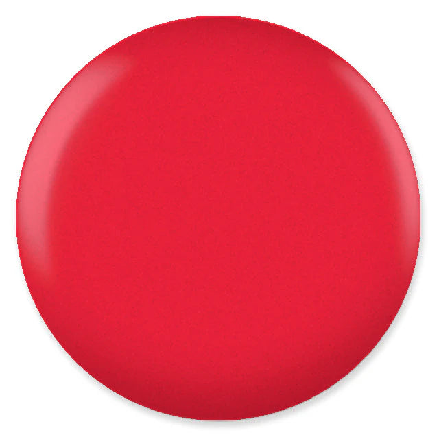 DND Daisy Gel Duo in Red #563, featuring gel nail polish and lacquer swatches on a nail wheel display.