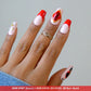 DND Daisy Gel Duo Ferrari Red #430 gel nail polish and lacquer swatch showing vibrant red color on nails