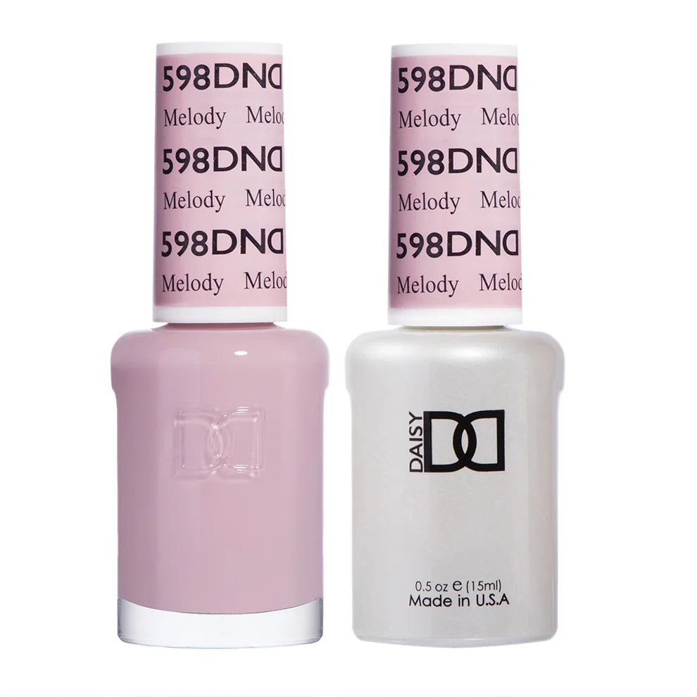 DND Daisy Gel Duo Melody #598 featuring vibrant gel nail polish and lacquer in a colorful floral design.