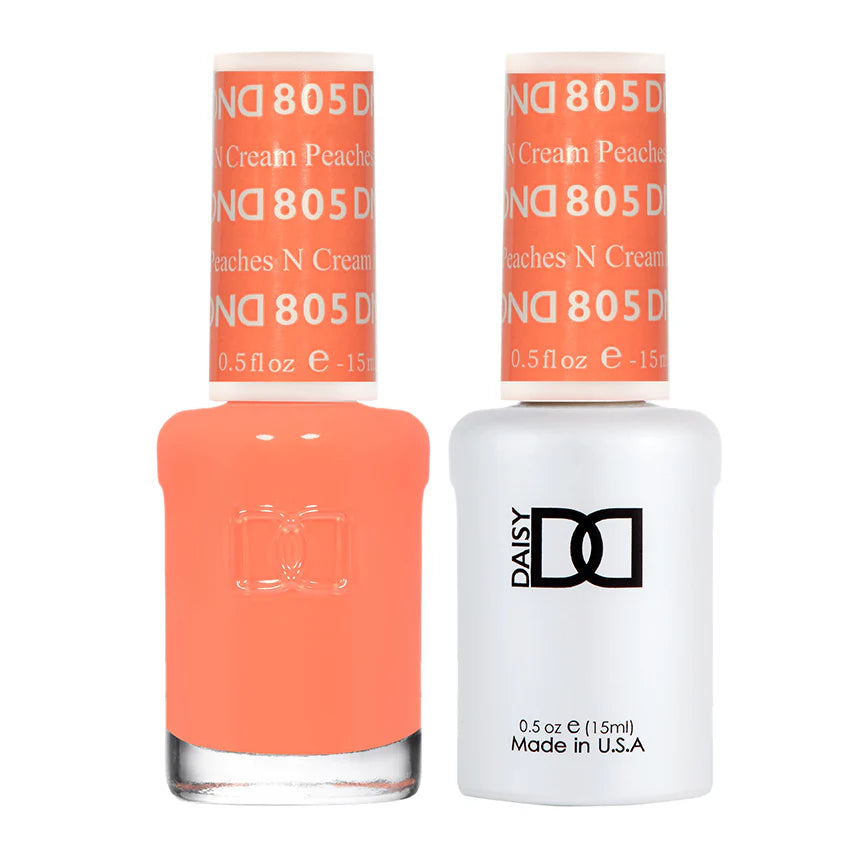 DND Daisy Gel Duo in Peaches n Cream, a pink-orange gel nail polish and lacquer set, with glossy finish and smooth application.