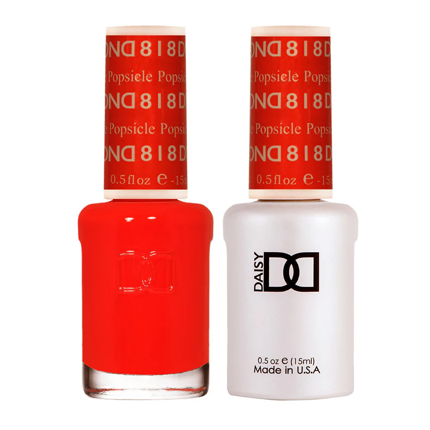 DND Daisy Gel Duo Popsicle #818 featuring vibrant pink gel nail polish and matching lacquer in a stylish bottle.