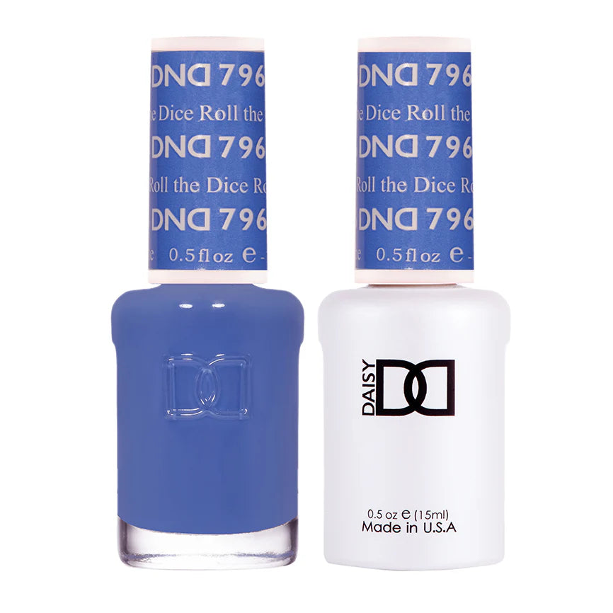 DND Daisy Gel Duo Roll the Dice #796 featuring vibrant gel nail polish and lacquer in a colorful floral design.