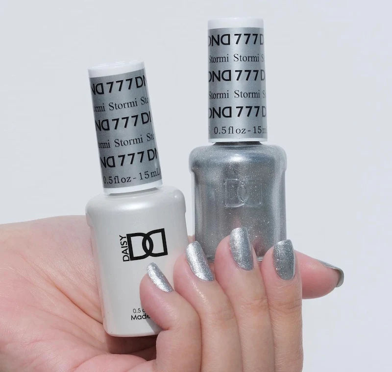 DND Daisy Gel Duo Stormi #777 with vibrant gel nail polish and lacquer in a bright, floral-inspired shade.