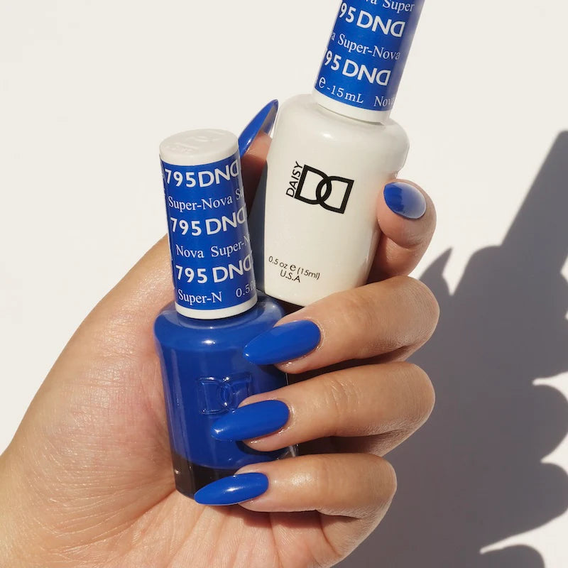 DND Daisy Gel Duo Super-Nova #795 featuring vibrant gel nail polish and lacquer in a bold, shimmering color.