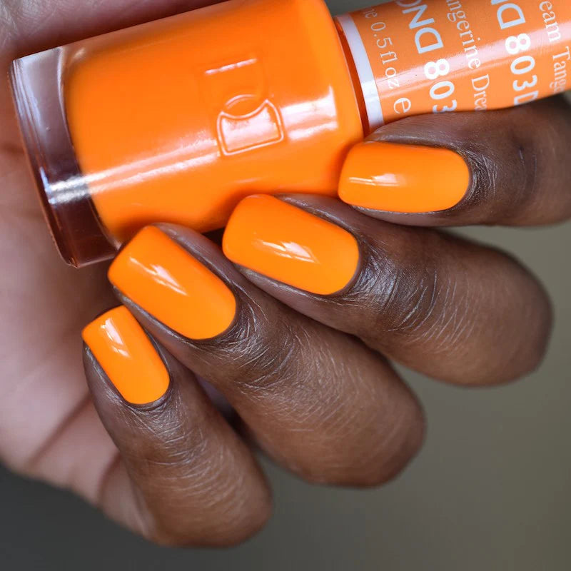 DND Daisy Gel Duo Tangerine Dream #803 gel nail polish and lacquer set with vibrant orange color and glossy finish.