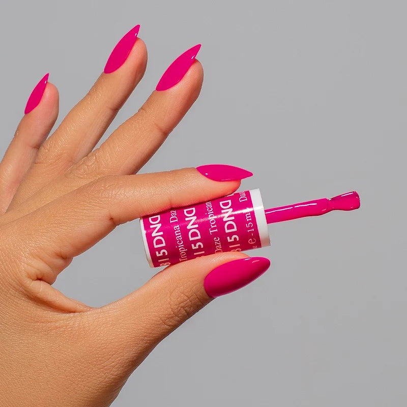 DND Daisy Gel Duo Tropicana Daze #815 featuring vibrant orange and yellow gel nail polish and lacquer for a tropical look.