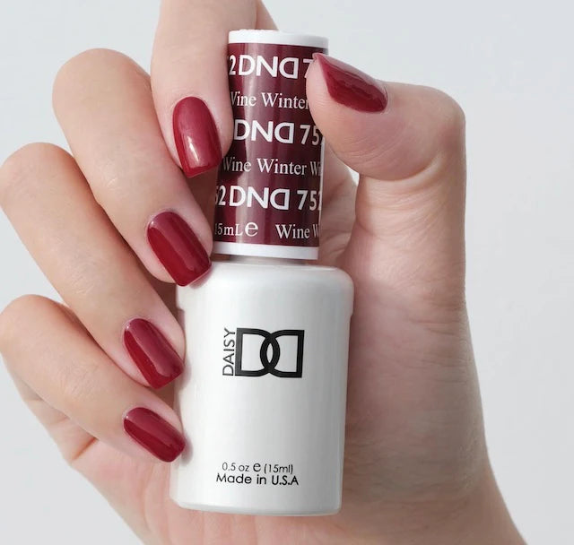 DND Daisy Gel Duo Winter Wine #752 featuring gel nail polish and lacquer in a deep, rich wine color with floral accents.
