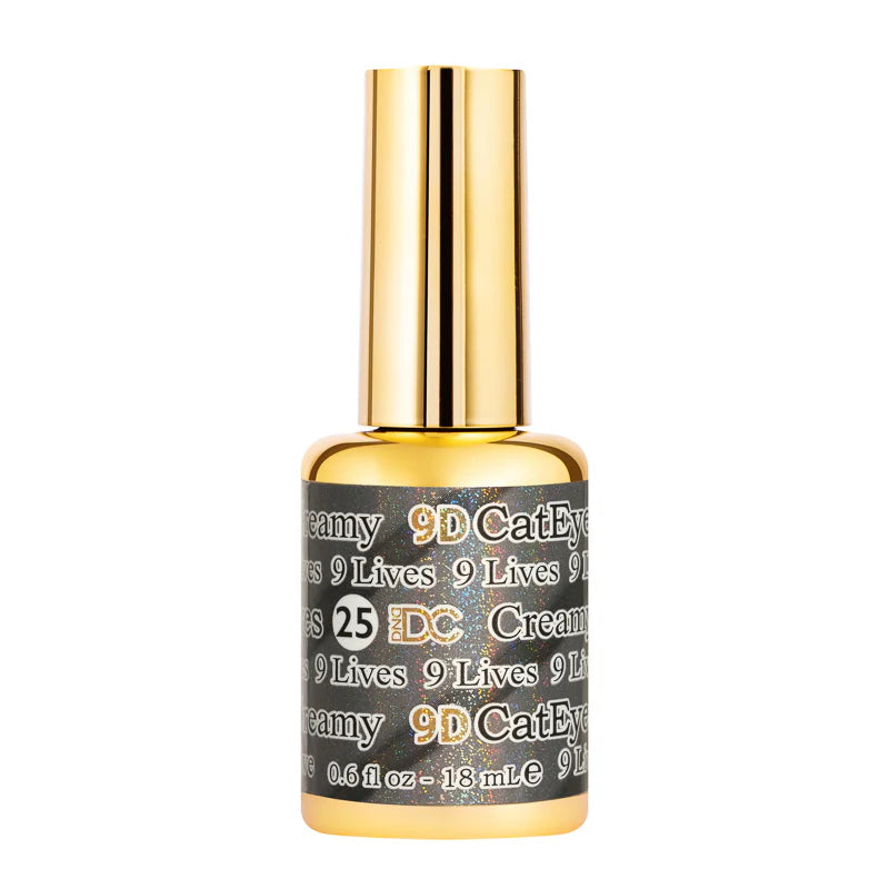 DND DC Gel Polish in 9 Lives shade, vibrant cat eye nail color with gel finish, featuring a striking multi-dimensional look.