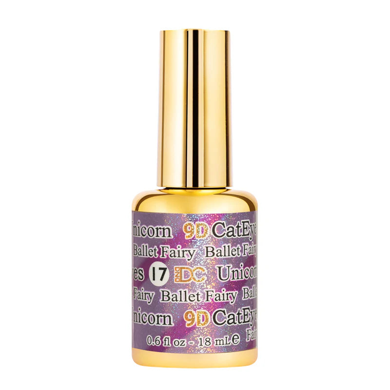 DND DC Gel Polish Cat Eye Ballet Fairy shade #17 with shimmering pink and purple hues, designed for elegant nail looks.