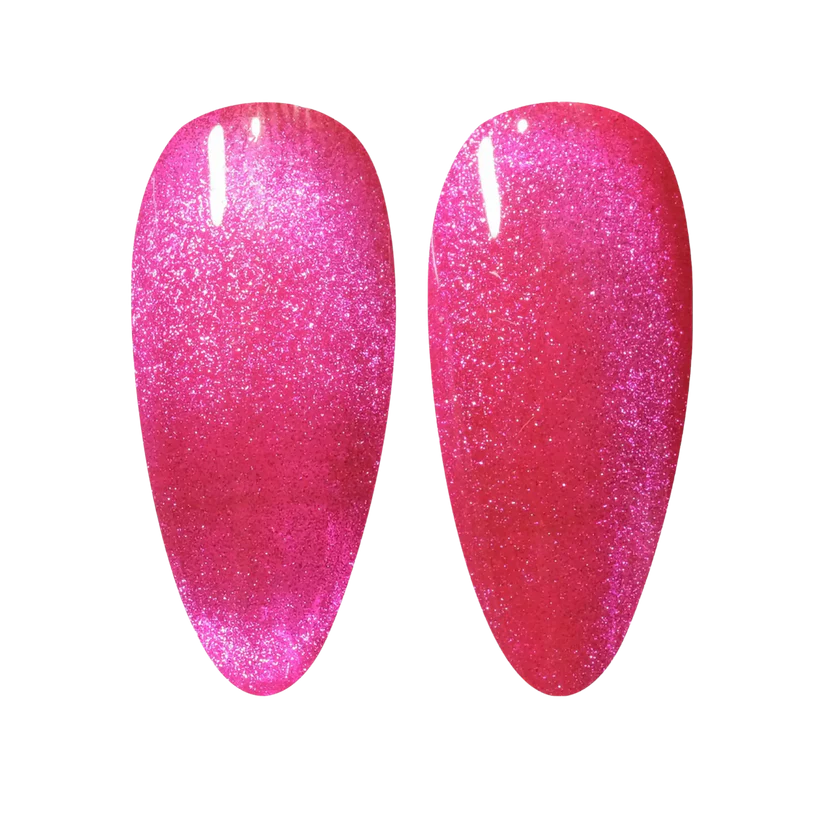 DND DC Gel Polish Bejeweled #02 showing a cat eye effect with shimmering gemstone-like accents in a sleek bottle.