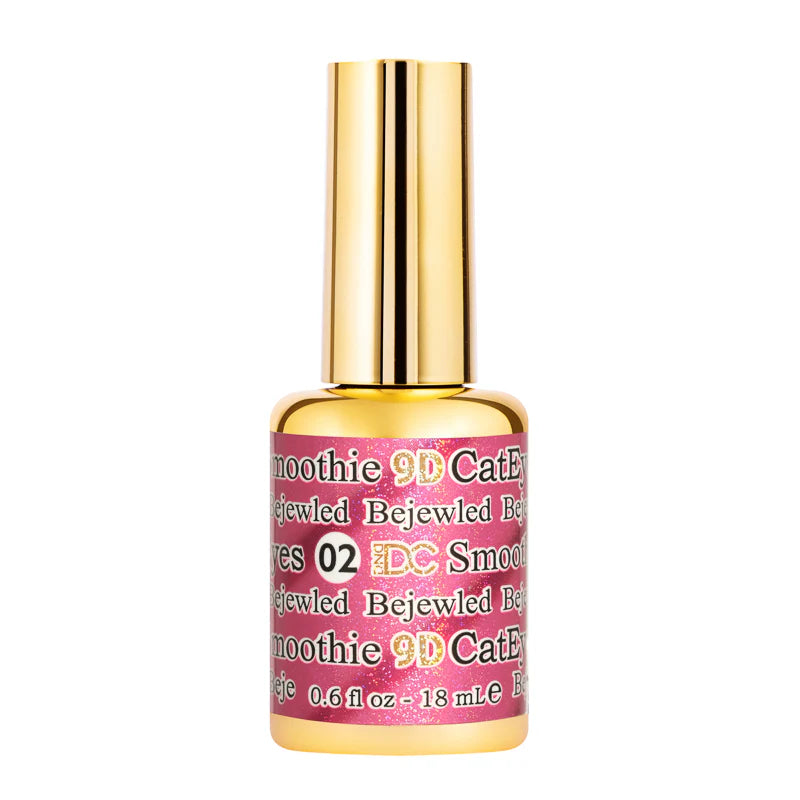 DND DC Gel Polish Bejeweled Cat Eye nail polish in shade #02, featuring a shimmering bejeweled cat eye design on a nail.